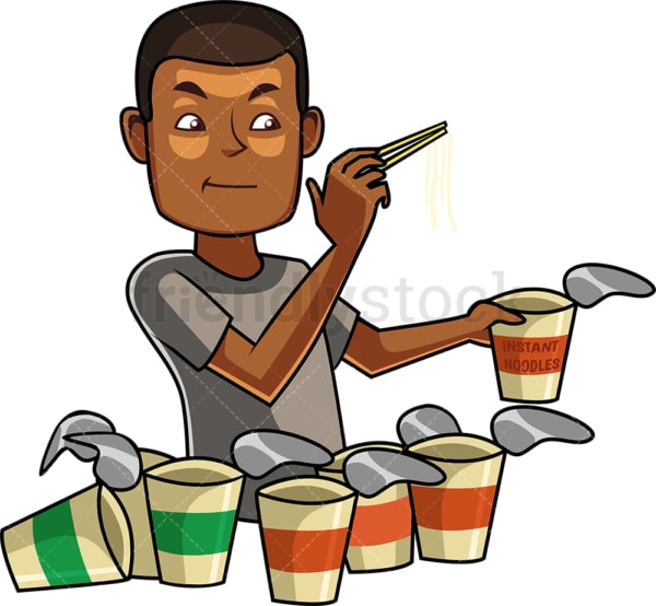 Black man eating noodles. PNG - JPG and vector EPS file formats (infinitely scalable). Image isolated on transparent background.