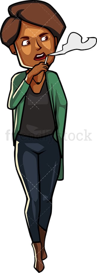 Black woman smoking a cigarette. PNG - JPG and vector EPS file formats (infinitely scalable). Image isolated on transparent background.