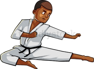 Black man executing flying kick. PNG - JPG and vector EPS file formats (infinitely scalable). Image isolated on transparent background.