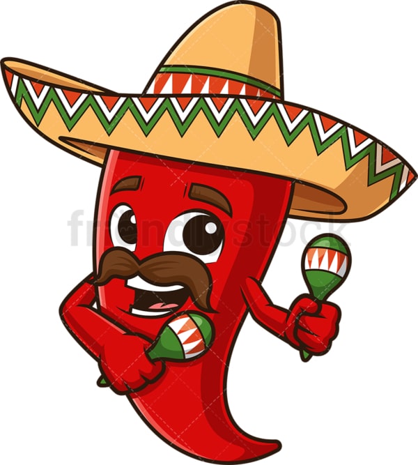 Mexican red pepper shaking maracas. PNG - JPG and vector EPS file formats (infinitely scalable). Image isolated on transparent background.