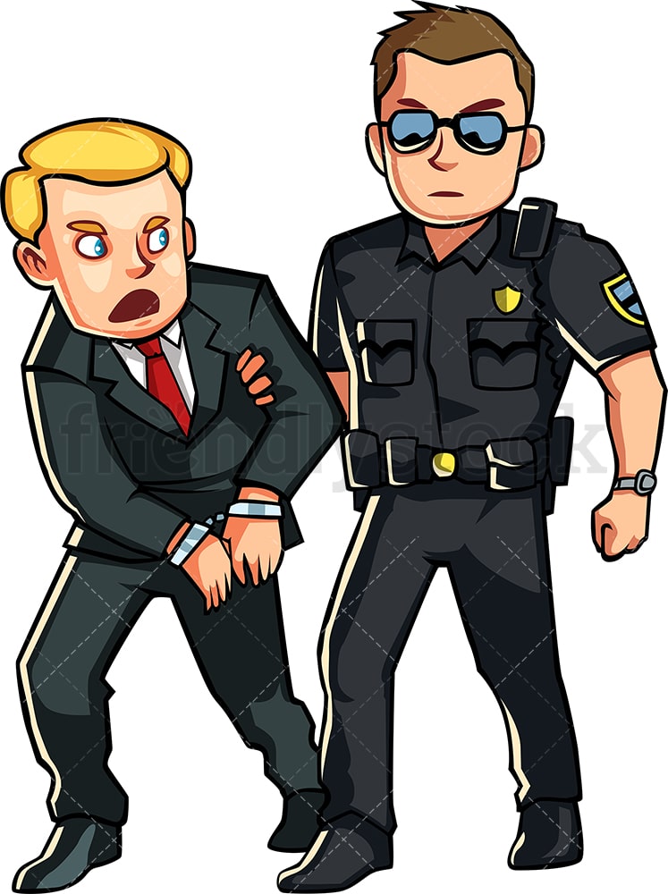 Policeman Arresting Business Man Cartoon Vector Clipart - FriendlyStock