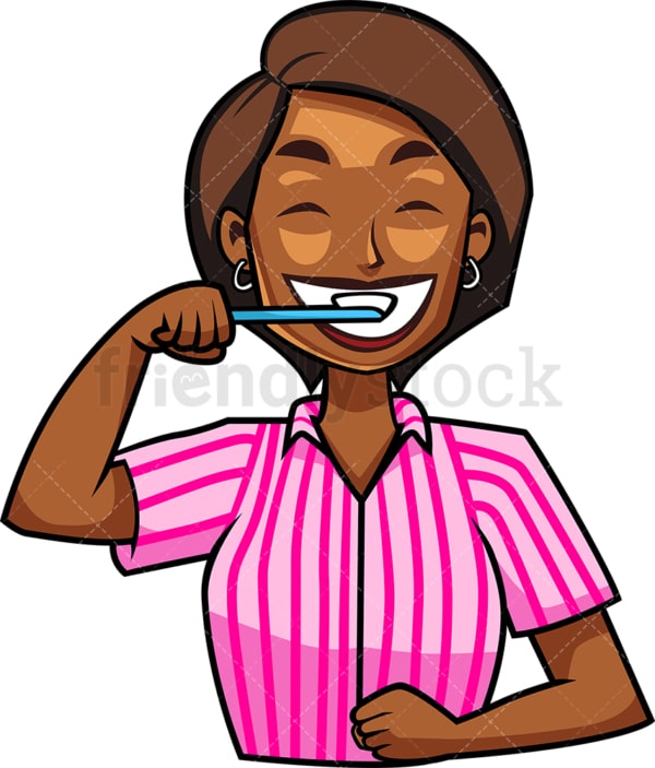 Black woman brushing teeth. PNG - JPG and vector EPS file formats (infinitely scalable). Image isolated on transparent background.