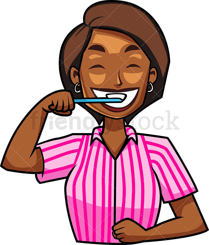 Black Woman Brushing Teeth Cartoon Vector Clipart - FriendlyStock