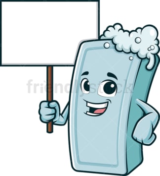 Cartoon soap holding blank sign. PNG - JPG and vector EPS (infinitely scalable).
