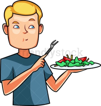 Caucasian man eating a salad. PNG - JPG and vector EPS file formats (infinitely scalable). Image isolated on transparent background.