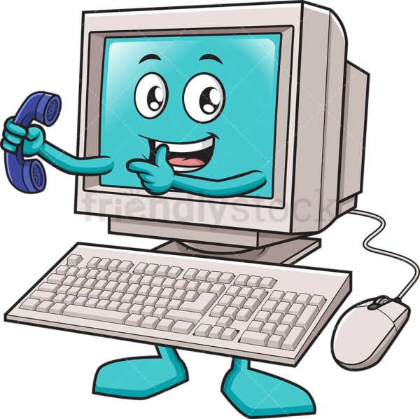 Desktop pc holding phone. PNG - JPG and vector EPS (infinitely scalable).
