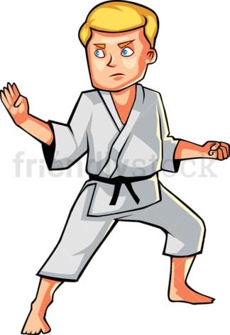 Man holding classic karate pose. PNG - JPG and vector EPS file formats (infinitely scalable). Image isolated on transparent background.
