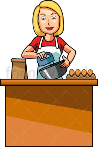 Baking caucasian woman using mixer. PNG - JPG and vector EPS file formats (infinitely scalable). Image isolated on transparent background.