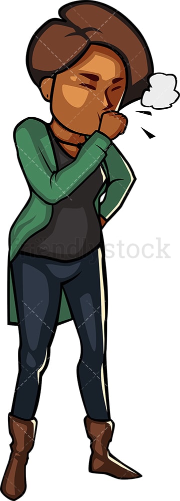 Black female smoker having bad cough. PNG - JPG and vector EPS file formats (infinitely scalable). Image isolated on transparent background.