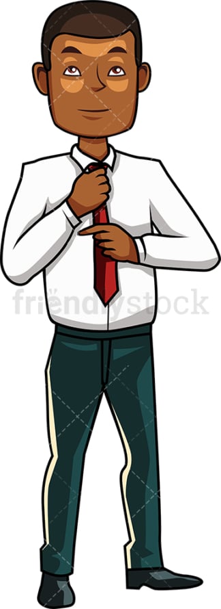 Black man adjusting his tie. PNG - JPG and vector EPS file formats (infinitely scalable). Image isolated on transparent background.
