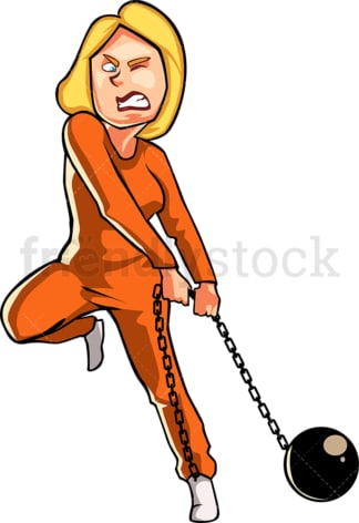 Female prisoner carrying ball and chain. PNG - JPG and vector EPS file formats (infinitely scalable). Image isolated on transparent background.