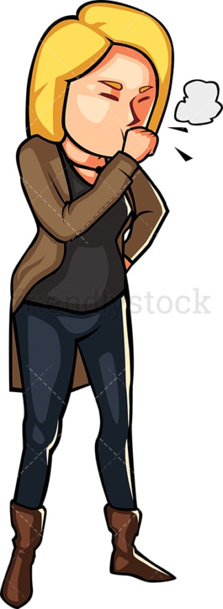 Female smoker coughing. PNG - JPG and vector EPS file formats (infinitely scalable). Image isolated on transparent background.