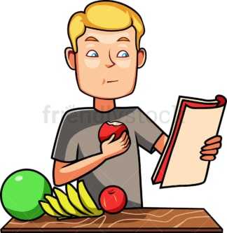 Man eating an apple while reading. PNG - JPG and vector EPS file formats (infinitely scalable). Image isolated on transparent background.