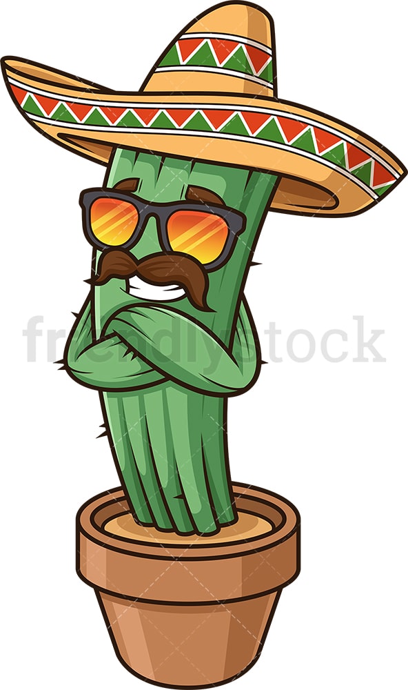 Vector de imágenes prediseñadas de dibujos animados de cactus mexicano con  gafas de sol - FriendlyStock