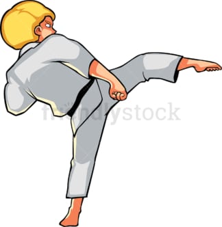 Young man executing a side kick. PNG - JPG and vector EPS file formats (infinitely scalable). Image isolated on transparent background.