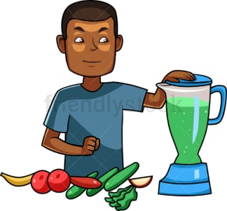 Black man making a smoothie. PNG - JPG and vector EPS file formats (infinitely scalable). Image isolated on transparent background.
