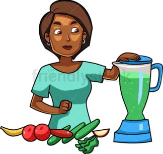 Black woman making smoothie. PNG - JPG and vector EPS file formats (infinitely scalable). Image isolated on transparent background.