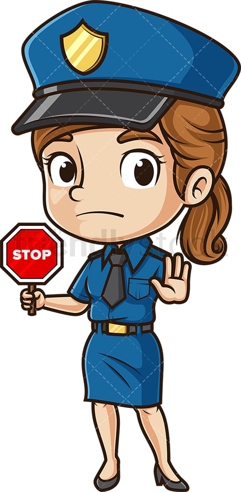Cute policewoman stop sign. PNG - JPG and vector EPS (infinitely scalable).