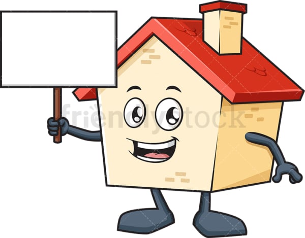 House mascot holding blank sign. PNG - JPG and vector EPS (infinitely scalable).