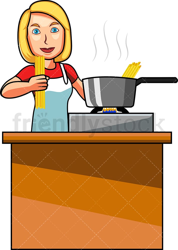 White woman making spaghetti. PNG - JPG and vector EPS file formats (infinitely scalable). Image isolated on transparent background.