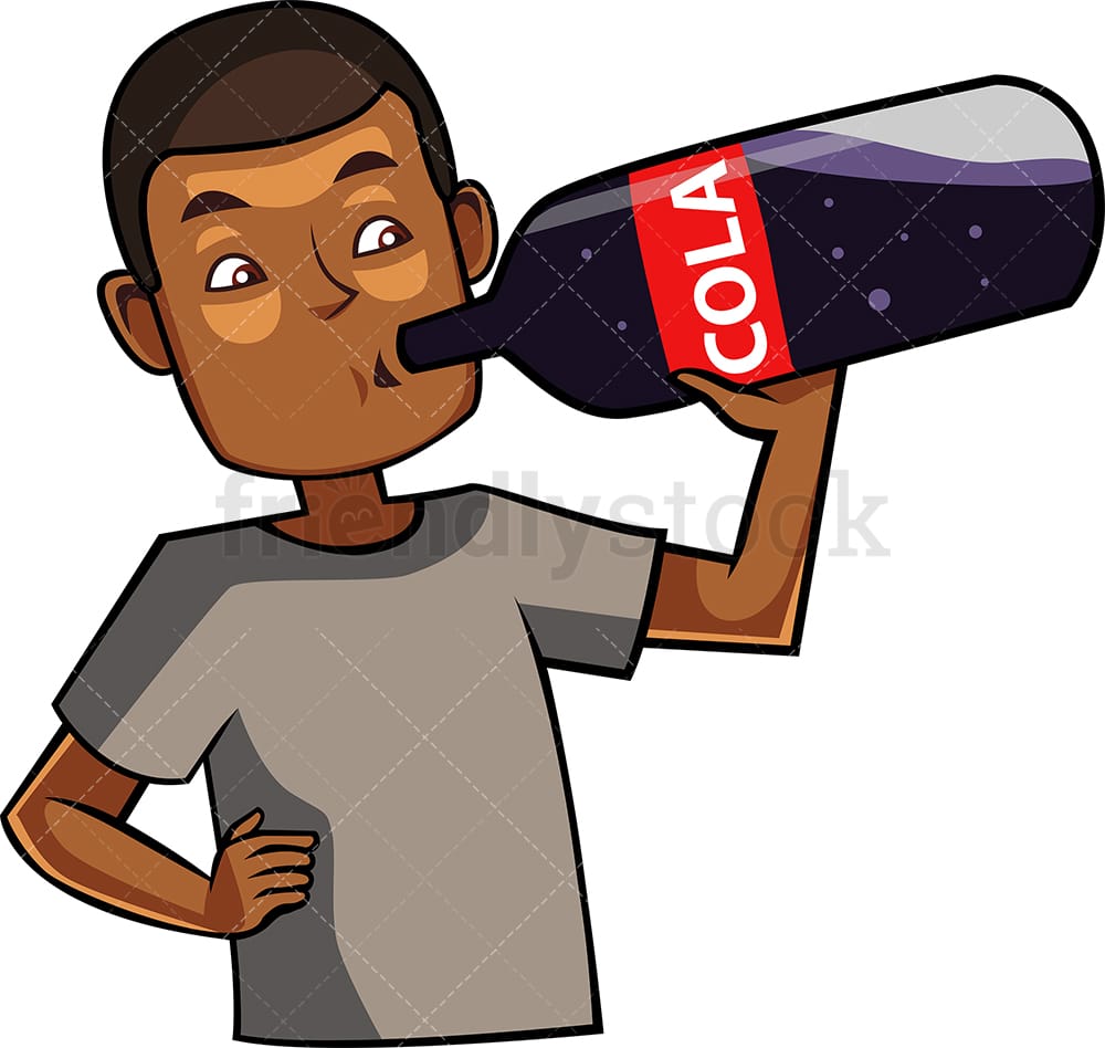 Black Guy Drinking A Cola Drink Cartoon Vector Clipart - FriendlyStock
