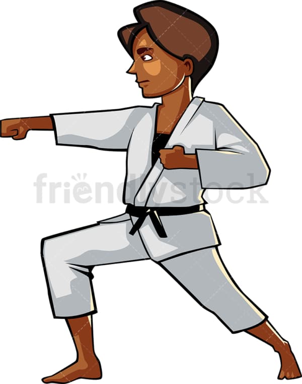 Black woman in karate pose. PNG - JPG and vector EPS file formats (infinitely scalable). Image isolated on transparent background.