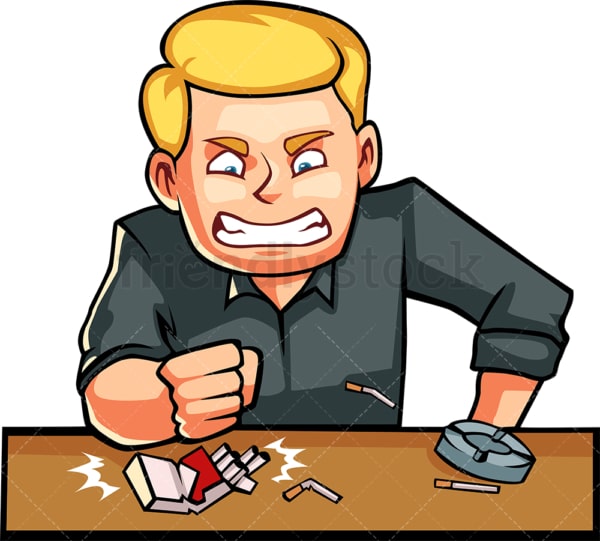 Man angrily smashing a box of cigarettes. PNG - JPG and vector EPS file formats (infinitely scalable). Image isolated on transparent background.