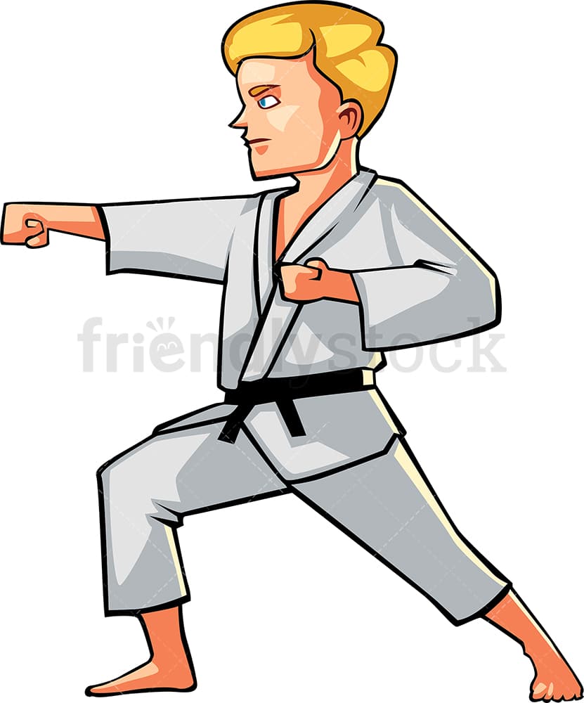 Man In A Typical Karate Pose Cartoon Vector Clipart - FriendlyStock