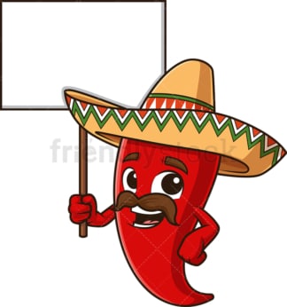 Mexican red pepper holding blank sign. PNG - JPG and vector EPS file formats (infinitely scalable). Image isolated on transparent background.