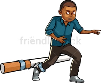 Black man chained to large cigarette. PNG - JPG and vector EPS file formats (infinitely scalable). Image isolated on transparent background.