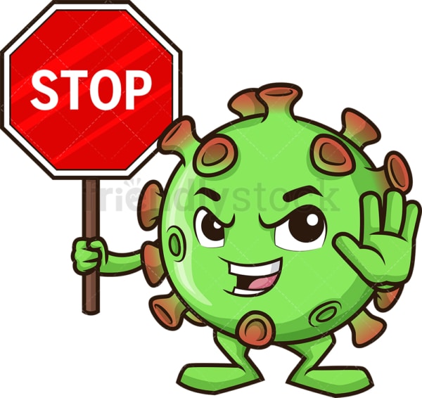 Coronavirus holding stop sign. PNG - JPG and vector EPS (infinitely scalable).