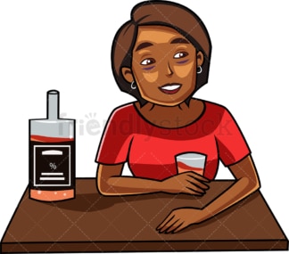 Tipsy black woman drinking alcohol. PNG - JPG and vector EPS file formats (infinitely scalable). Image isolated on transparent background.