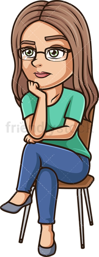 Woman sitting on chair thinking. PNG - JPG and vector EPS (infinitely scalable).