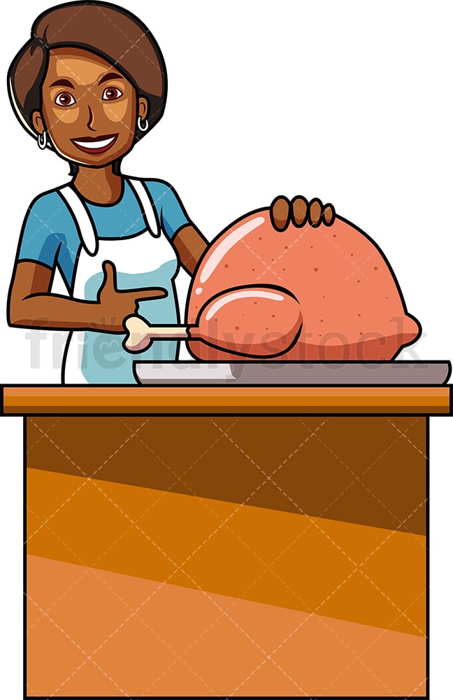 A Female Cook Preparing A Turkey For The Oven Vector Cartoon Clipart