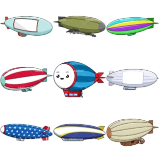 Cartoon blimps and airships. PNG - JPG and infinitely scalable vector EPS - on white or transparent background.