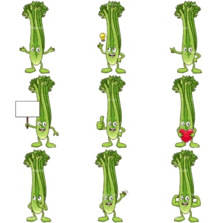 Cartoon celery mascot. PNG - JPG and infinitely scalable vector EPS - on white or transparent background.