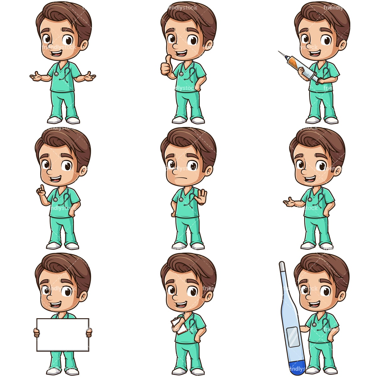 Cute Male Nurse Collection Vector Cartoon Clipart