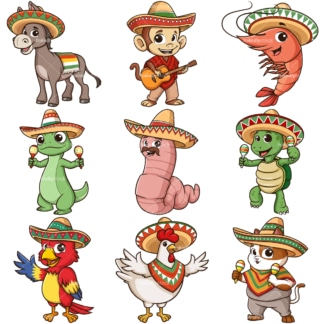 Cartoon mexican animals. PNG - JPG and infinitely scalable vector EPS - on white or transparent background.
