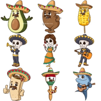 Mexican characters. PNG - JPG and infinitely scalable vector EPS - on white or transparent background.