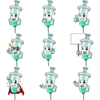 Vaccine cartoon character. PNG - JPG and infinitely scalable vector EPS - on white or transparent background.