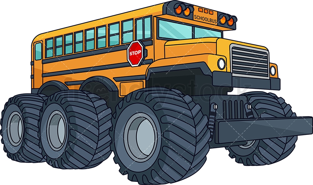 School Bus Monster Truck Cartoon Clipart Vector - FriendlyStock
