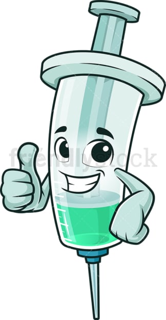 Cartoon vaccine character thumbs up. PNG - JPG and vector EPS (infinitely scalable).