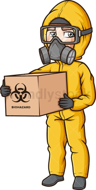 Man in hazmat suit carrying biohazardous waste. PNG - JPG and vector EPS (infinitely scalable).