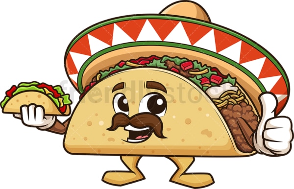 Mexican taco mascot holding taco. PNG - JPG and vector EPS (infinitely scalable).