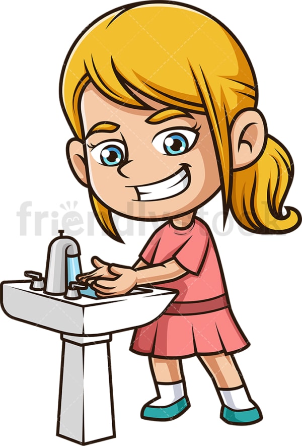 Little girl washing her hands. PNG - JPG and vector EPS (infinitely scalable).