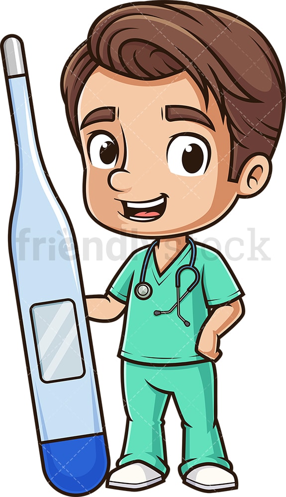 Male nurse holding thermometer. PNG - JPG and vector EPS (infinitely scalable).