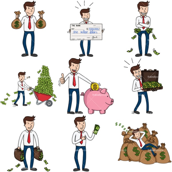 Business Man Saving Money In Piggy Bank Cartoon Clipart Vector ...