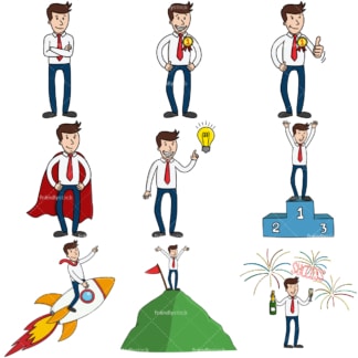 9 vector files of an entrepreneur in conceptual business poses. PNG - JPG and infinitely scalable vector EPS - on white or transparent background.