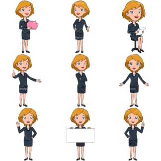 9 vector images of a blonde businesswoman. PNG - JPG and vector EPS file formats (infinitely scalable). Images isolated on transparent background.