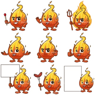 Fire flame mascot character. PNG - JPG and infinitely scalable vector EPS - on white or transparent background.